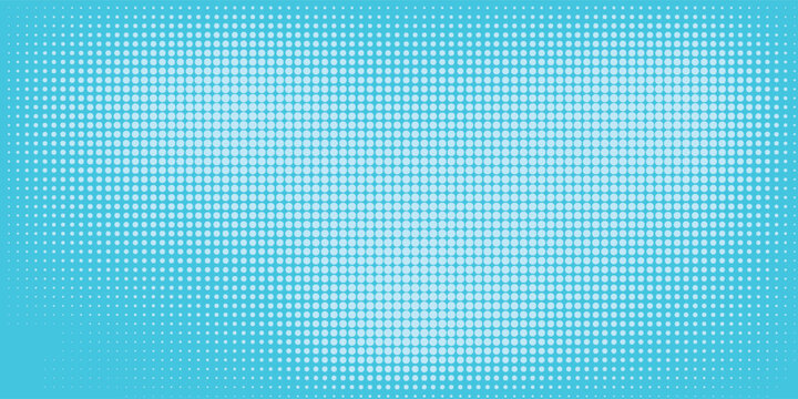 Abstract dotted halftone texture fading from white to teal and deep blue in vertical gradient