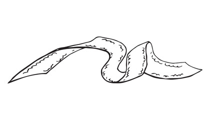 Fototapeta premium Vintage lace ribbon illustration drawn in black line art, freely flowing and twisted, isolated on white background. Elegant whimsical design for wedding stationery, fashion branding and romantic decor