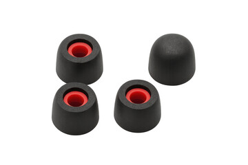 Four memory foam eartips for headphones on transparent background