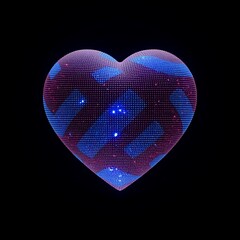 Abstract 3d rendered heart shape composed of tiny glowing dots and lines