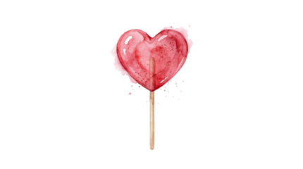 A pink heart-shaped lollipop on a transparent background with a black backdrop
