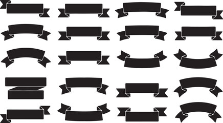 Collection of Dark Ribbons and Banners, Isolated on Black Background for Graphic Design Projects