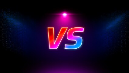 neon versus text with colorful gradient effect on dark background with spotlight