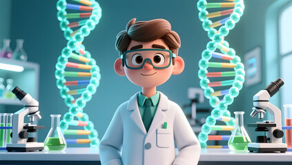 Young scientist researching gene sequences in bio-lab