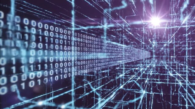 Binary code stream with light effects