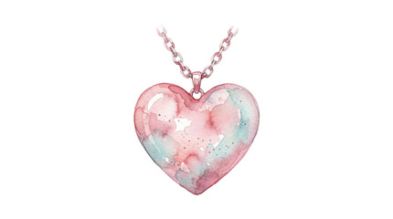 A pink heart-shaped pendant necklace on a transparent background