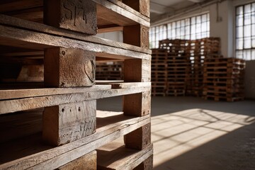 Neatly arranged pallet stack with weathered wood tones