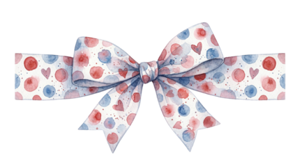 A beautiful watercolor bow with a heart pattern on transparent background