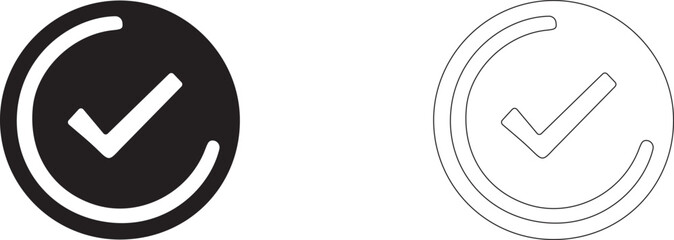 Confirmation button. Vector icon indicating successful task completion.