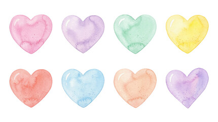 Fototapeta premium A set of colorful watercolor hearts on transparent background