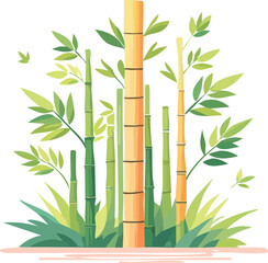 Fototapeta premium Bamboo plants swaying gently in the tropical forest, serene illustration from a frontal viewpoint