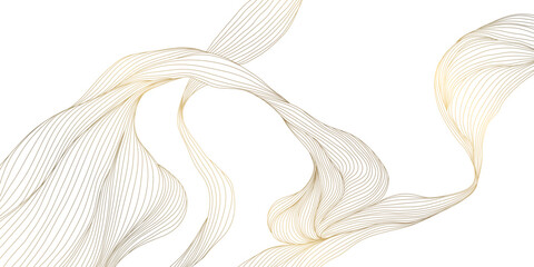 Luxury abstract wave pattern, elegant gold lines background. Modern Japanese vector design, flowing curves, cloud, water, premium wallpaper, poster