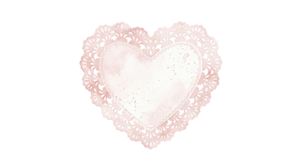 A delicate pink heart shape with a lace doily design on transparent background