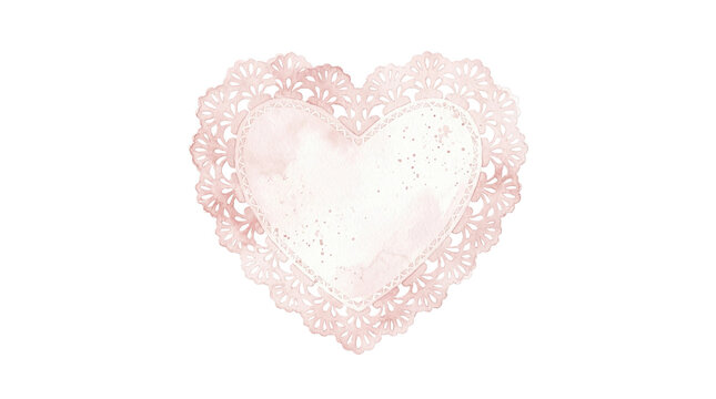 A delicate pink heart shape with a lace doily design on transparent background