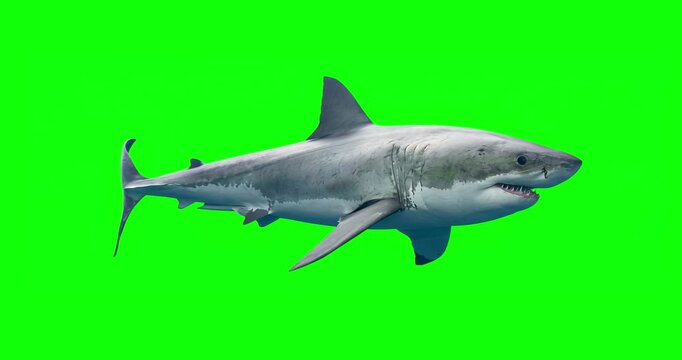 Side view of a shark in seamless looping swimming animation isolated on a green screen background