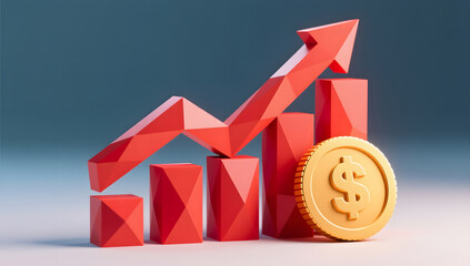 Geometric red rising bar chart financial poster