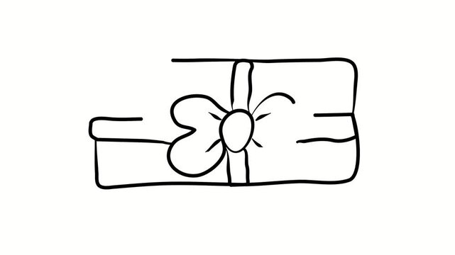 Gift, surprise. Contour drawing, silhouett animation. Video 4k object illustration self-drawing. Minimalist continuous line drawing silhouette on a white background new