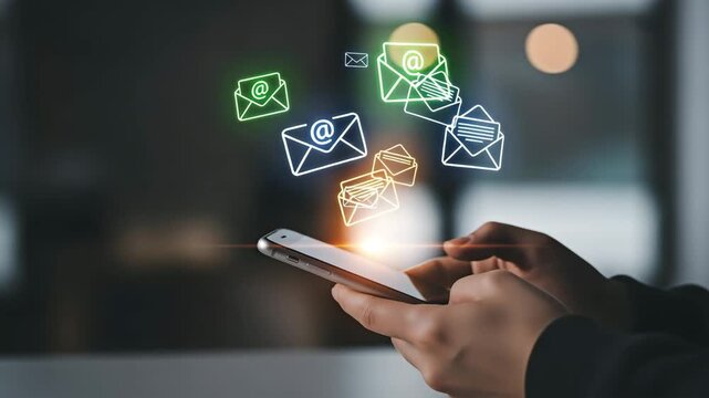 Email marketing and sending on a smartphone concept.