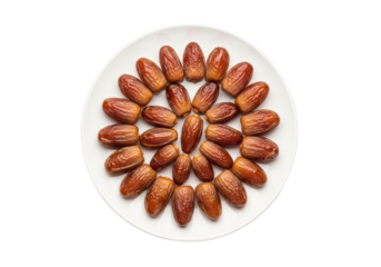almonds arranged in circular pattern on white plate top view