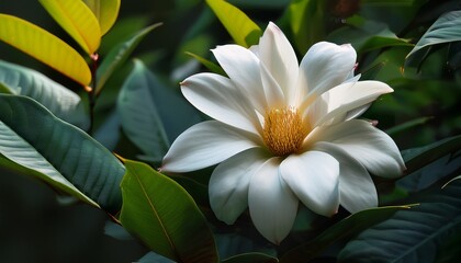 White Flower In Lush Green Foliage