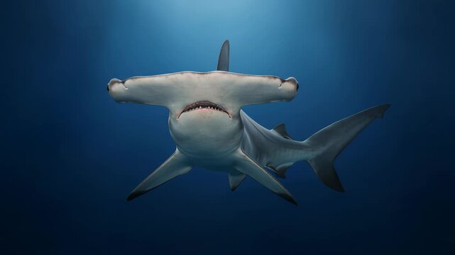 Hammerhead shark swimming in a looping animation on a clean ocean