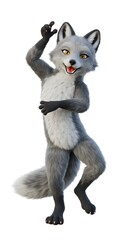 Obraz premium Playful 3D Arctic Fox Character Dancing and Posing Isolated on White Background