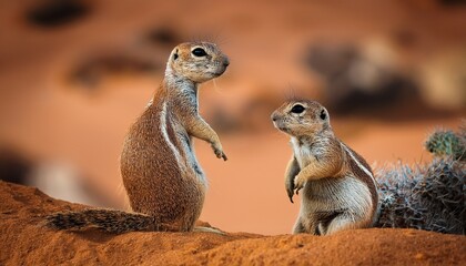 Two Cape Ground Squirrels Looking For Food