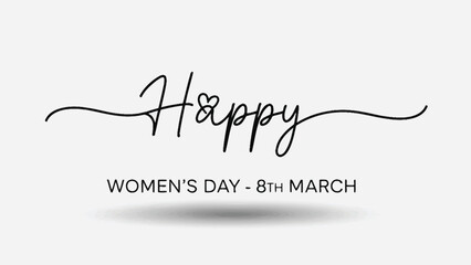 Happy women's day greeting card with text and heart symbol on white background
