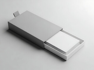 Simple white box with drawer slightly open on gray background