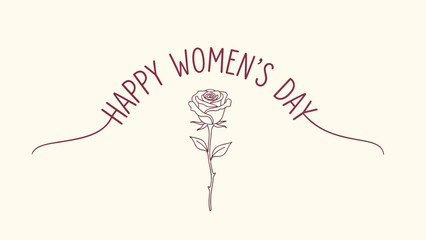 Happy women's day greeting card with rose illustration and text on cream background