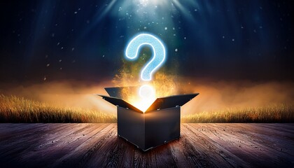 Glowing Mystery Box With Question Mark In Enchanted Setting