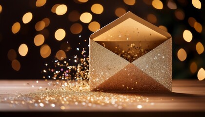 Elegant Envelope With Shimmering Glitter Spilling Out Symbolizing Festive Christmas Celebrations
