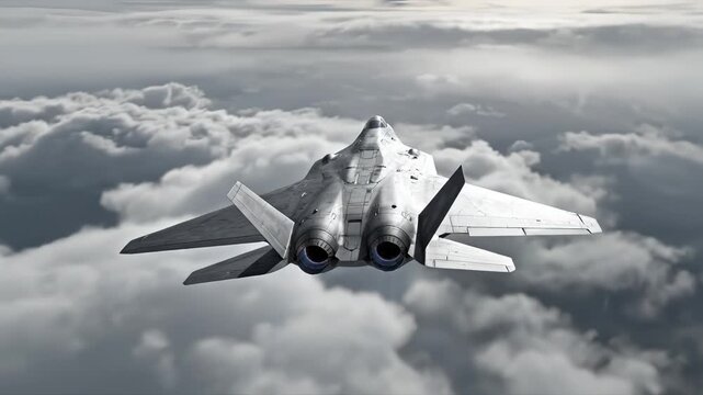 Stealth fighter jet in cloudy sky