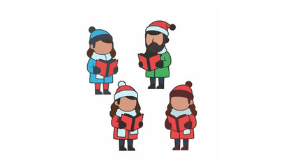 Fototapeta premium Flat Christmas carolers vector illustration with songbooks for festive holiday design