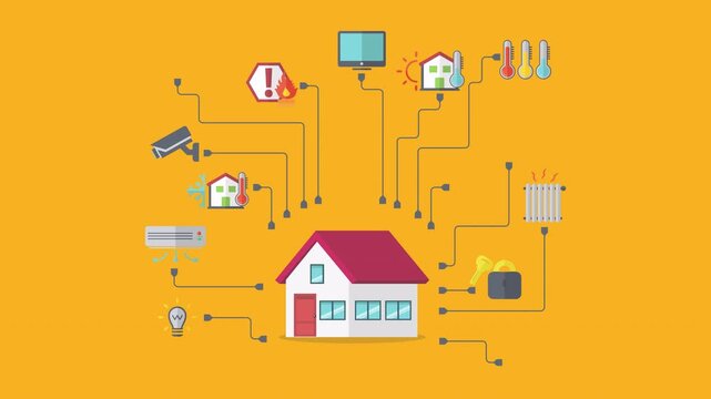 Smart home. 4K video animation concept of smart house technology system with centralized control.	