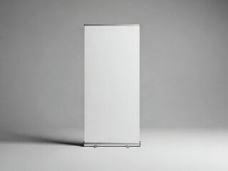 Blank white roll up banner stand on gray background