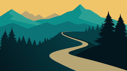 Fototapeta premium Mountain Road Vector Illustration 