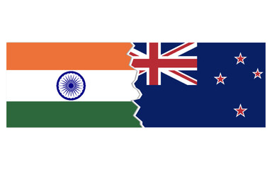 India new zealand breakup concept stock image, india new zealand conflict concept with flag image