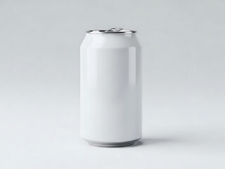 White aluminum can on a plain background