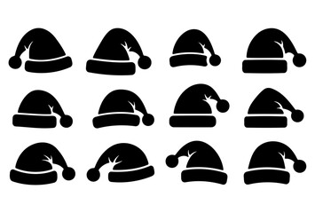 Christmas santa hat silhouette icon set vector isolated