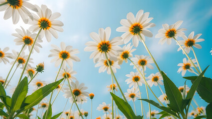 Happy valentine day with beautiful white daisies in blooming garden