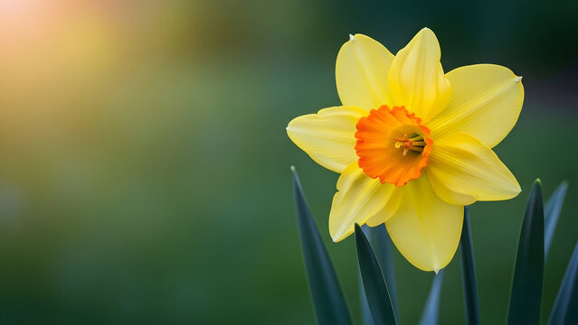 Happy valentine day with beautiful yellow daffodil flower