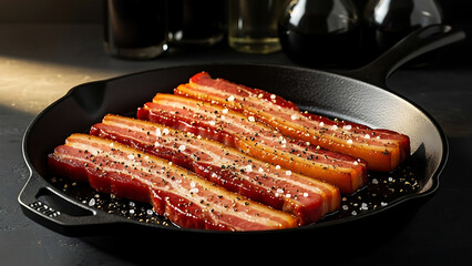 Crispy bacon strips cooked to perfection in cast iron skillet