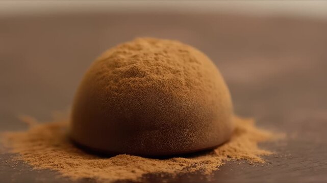 Rich chocolate truffle with cocoa. This delectable chocolate truffle is coated in a fine layer of cocoa powder, offering a perfect blend of sweetness and bitterness, ideal for chocolate lovers everywh