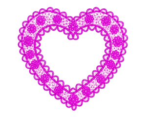 A beautiful magenta heart-shaped lace border with intricate floral details isolated on transparent background