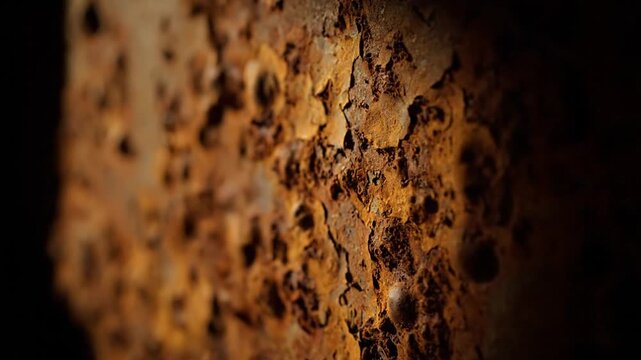 Close-up of a rough brown textured rock surface with porous details.