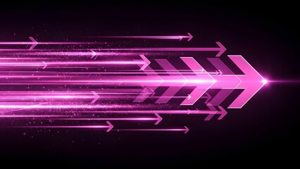 Obraz premium Abstract glowing pink arrows indicating speed and progress. Digital motion and data flow concept. High speed light streaks moving forward on dark background