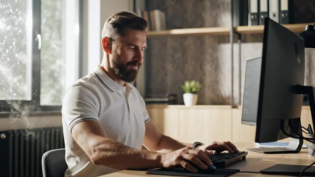 Man working on computer in office