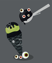 Boo Illustration Ice Cream with Decoration Candy and Ice Cream Scoop