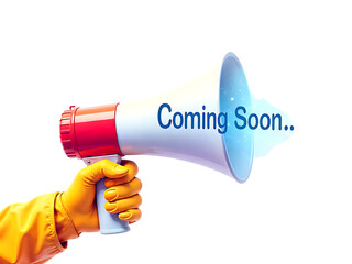 Coming soon megaphone announcement in hand